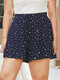 Plus Size Polka Dot Print  Lace-Up Design Shorts - Navy