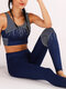 Печать Yoga Фитнес Набор для отвода влаги Женское Yoga Спортивный костюм - синий