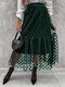 Polka Dots Print Mesh Elastic Waist Long Casual Skirt for Women - Green