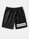 Mens 2 Stripe Loose Casual Drawstring Shorts With Pocket - Black