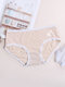 Women Daisy Print 90% Cotton Panty Full Hip Lace Trim Soft Breathable Comfy Mid Waisted - Nude