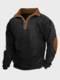 Sweat-shirt en tricot gaufré à demi-zip pour hommes, patchwork contrasté, hiver - Noir