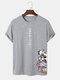 Mens Japanese Cartoon Cat Printed Crew Neck Short Sleeve T-Shirt - Gray