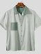 Plus Size Mens 100% Cotton Two Tone Patchwork Lapel Short Sleeve Fashion Shirt - Green