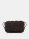 Women Dacron Fashion Plush Weave Solid Color Crossbody Bag Brief Handbag - Coffee