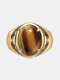 Natural Tiger Eye Stone 24K Gold Plated Men Ring Jewelry Gift - Gold