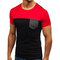 Mens Stylish Hit Color Patchwork Tops O-neck Short-sleeve Slim Fit Casual T Shirts - Black