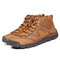 Menico Men Hand Stitching Cow Leather Non Slip Casual Ankle Boots - Brown