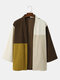 Mens Corduroy Colorblock Patchwork Open Front Casual Loose Kimono - Coffee