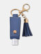 Women Faux Leather Casual Tassel Portable Disinfectant Keychain Pendant Bag Accessory - Blue