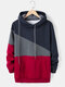 Mens Colorblock Patchwork Drawstring Casual Pullover Hoodie - Black