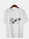 Mens Milking Pattern Print Cotton Plain Loose Casual Round Neck T-Shirts - White