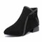 Women Pointed Low-heeled Boots - Black matte single