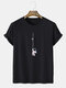 Mens Cartoon Astronaut Print Crew Neck Short Sleeve T-Shirts - Black