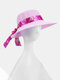 Women Dacron Floral Pattern Bandage Big Brim Sunscreen Breathable Woven Straw Hat - Pink