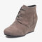 Women Plus Size Suede Comfy Lace Up Wedges Heel Ankle Boots - Gray