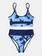 Women Tie-Dye Patchwork High Waist Bikinis Sexy Swimsuit - Blue