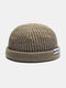Unisex Knitted Solid Color Letter Patch All-match Warmth Brimless Beanie Landlord Cap Skull Cap - Khaki