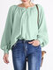 Женская однотонная повседневная блузка с длинным рукавом на полупуговицах - Зеленый