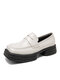 Women Fashion Square Toe Comfy Slip-on Loafers Preppy Platforms Shoes - Beige