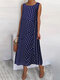 Polka Dot Print Sleeveless Plus Size Summer Dress - Navy