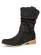 Large Size Casual Solid Color Warm Lining Side Zipper Comfy Boots For Women - Black