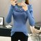 Knitted Sweater Women's Head Slim Long-sleeved Short Wooden Ear Sweater Inside The Bottoming Shirt - Blue