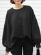 Solid Drop Shoulder Loose Long Sleeve Crew Neck Sweatshirt - Black