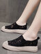 Women Casual Floral Embroidered Lace Platform Lazy Sneakers - Black