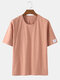 Men Cotton Linen 8 Colors Solid Round Neck Loose Short Sleeve Casual T-Shirt - Pink