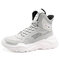 Men Sport Pure Color Leather Lightweight Comfy High Top Casual Sneakers - Grey