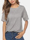Solid Color Irregular Hem Short Sleeve O-Neck Casual T-shirt - Light Grey