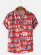 Mens Vintage Element Print Loose Thin Short Sleeve Shirts With Pocket - Red