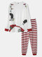 Mens Christmas Pattern Cotton Long Sleeve Striped Pants Pajamas Sets - White