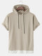 Mens Contrast Faux Twinset Loose Casual Short Sleeve Hooded T-Shirts - Apricot