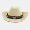 Men And Women Western Cowboy Ethnic Wind Straw Hat Outdoor Beach Hat - Beige