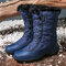 الشتاء الدافئة القطيفة LOSTISY النساء ضد للماء القطن الدانتيل يصل منتصف العجل أحذية الثلج - أزرق