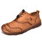 Men Soft Microfiber Leather Breathable Hand Stitching Casual Shoes - Brown