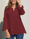 Embroidery Solid Notch Neck Blouse For Women - Wine Red