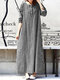 Vestido maxi feminino xadrez guingão com gola casual manga comprida - Preto