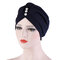 Chiffon Cow Louver Fold Hat Soft Sokid Color Adjustable Headdress Headscarf - Navy
