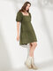 Solid Backless Tie Back Ruffle Short Sleeve Square Collar Dress - Army Green