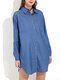 Irregular Hem Demin Long Sleeve Casual Lapel Plus Size Dress - Light Blue