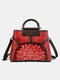 Genuine Leather Retro Stitching Embossed Hand-polished Color Large-Capacity Handbag - Red
