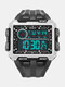 4 cores de plástico masculino esportes tela grande relógios digitais multifuncionais à prova d'água luminosos - Preto branco