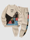 Mens Smile Ethnic Tribal Pattern Patchwork Sweatshirt Two Pieces Outfits Winter - Khaki
