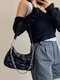 Casual Faux Fur Pleated Chain Decor Multi-Carry Crossbody Bag - Black