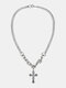 Trendy Hip Hop Inlaid Rhinestones Cross-shaped Pendant Chain Alloy Necklace - #01