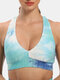 Women Tie-Dye Print Breathable Jacquard Wireless Cross Straps Yoga Sports Bra - Green