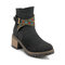 Folkways Band Chunky Heel Canvas Warm Lining Ankle Casual Boots - Black